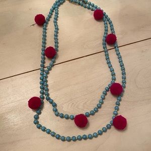 BaubleBar Turquoise Bead & Pink Pom Pom necklace